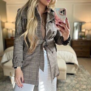 Elegant Plaid Trench Wool Coat for Women